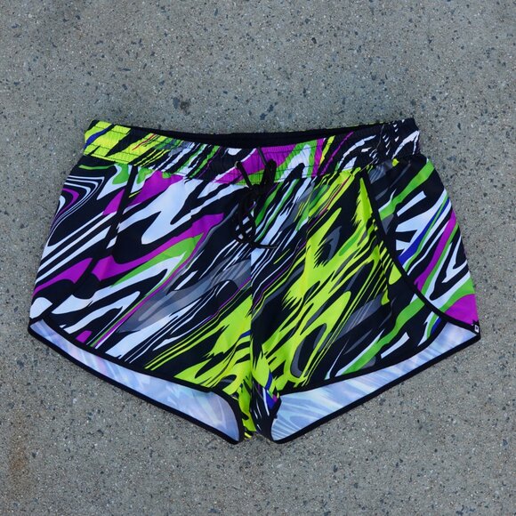 Fabletics M Carrie Running Shorts Neon Abstract Zebra Print Wicking - Picture 1 of 7